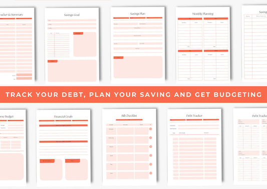 Debt and Finance Planner BUNDLE! Printable Savings Planner, Debt, Bill, Spending, Income and Expenses Trackers, US Letter, Tangerine