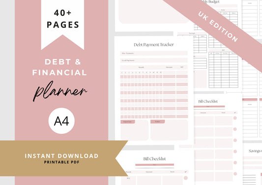 Debt and Finance Planner BUNDLE! Budget Planner, Printable Savings Planner, Debt, Bill, Spending, Income and Expenses Trackers A4 Pink