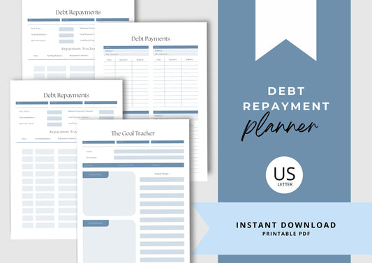 Debt Repayment Planner! Debt Tracker, Printable Planner, Debt planning, US Letter, Steel Blue