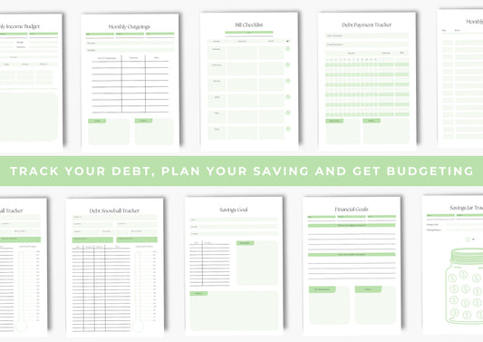 Debt and Finance Planner, Budget Planner, Printable Savings Planner, Debt, Bill, Spending, Income and Expenses Trackers, US Letter, Apple