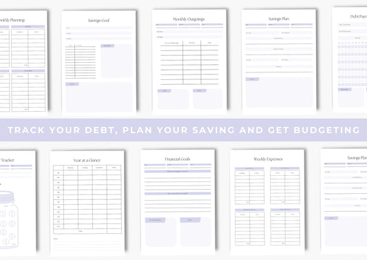 Debt and Finance Planner, Budget Planner, Printable Savings Planner, Debt, Bill, Spending, Income and Expenses Trackers, US Letter, Thistle