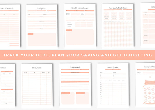 Debt and Finance Planner, US Letter, Budget Planner, Printable Savings Planner, Debt, Bill, Spending, Income and Expenses Trackers, Peach