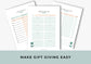 Gift Planner Printable, Gift Budgeting, Gift Tracker, Gift List Printable Instant Download, Peachy Mint