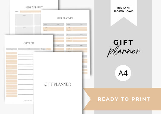 Gift Planner Printable, Gift Budgeting, A4, Gift Tracker, Gift List Printable Instant Download, Frosted Sliver