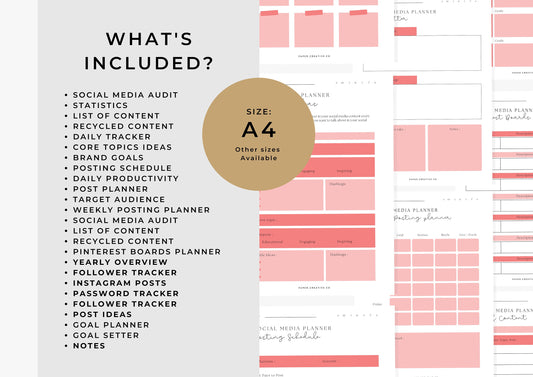 Social Media Planner A4, printable, Content Planner, Instagram, YouTube, TikTok, Facebook, Marketing, Cherry Blossom, 3.0