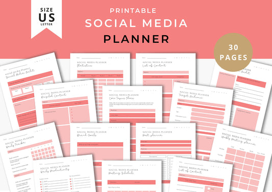 Social Media Planner US Letter, printable, Content Planner, Instagram, YouTube, TikTok, Facebook, Side Hustle, Cherry Blossom, 3.0