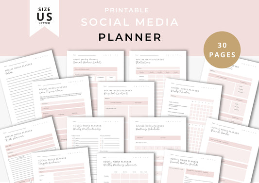 Social Media Planner US Letter , printable, Content Planner, Instagram, YouTube, TikTok, Facebook, Marketing, Milky Rose, 5.0