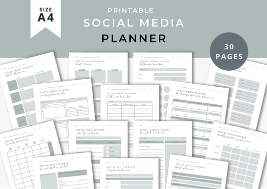 Social Media Planner A4, printable, Content Planner, Instagram, YouTube, TikTok, Facebook, Side Hustle, Marketing, Graphite, 7.0