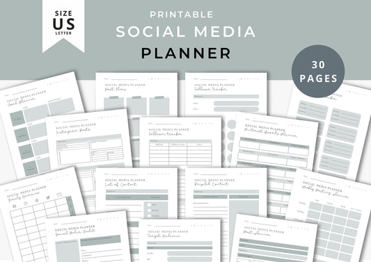 Social Media Planner US Letter, printable, Content Planner, Instagram, YouTube, TikTok, Facebook, Side Hustle, Graphite