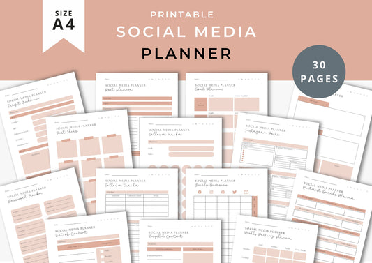 Social Media Planner A4, printable, Content Planner, Instagram, YouTube, TikTok, Facebook, Side Hustle, Marketing, Pumpkin Spice, 8.0