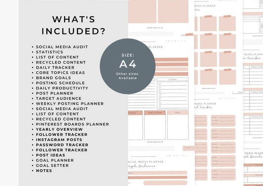 Social Media Planner A4, printable, Content Planner, Instagram, YouTube, TikTok, Facebook, Side Hustle, Marketing, Pumpkin Spice, 8.0