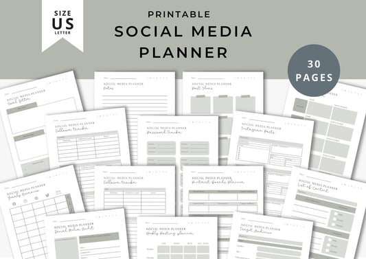 Social Media Planner US Letter, printable, Content Planner, Instagram, YouTube, TikTok, Facebook, Side Hustle, Mink Grey