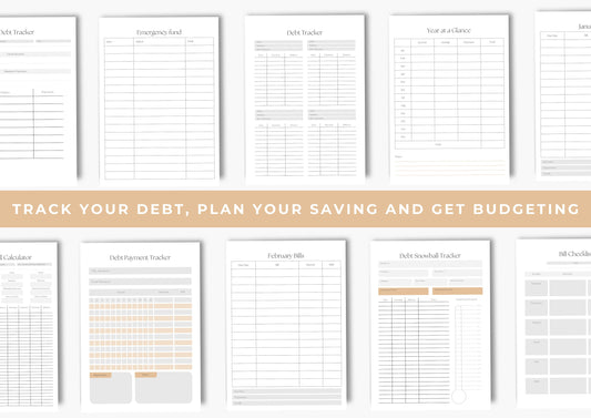 Debt and Finance Planner, Budget Planner, Printable Savings Planner, Debt, Bill, Spending, Income and Expenses Trackers, A4, Dove Grey