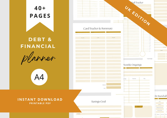 Debt and Finance Planner BUNDLE! Budget Planner, A4, Printable Savings Planner, Debt, Bill, Spending, Income and Expenses Tracker, Ocre