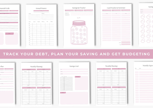 Debt and Finance Planner, Budget Planner, Printable Savings Planner, Debt, Spending, Income and Expenses Trackers, US Letter, French Rose