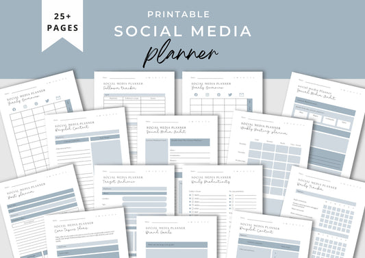 Social Media Planner US Letter, printable, Content Planner, Instagram, YouTube, TikTok, Facebook, Side Hustle, Smoke Blue