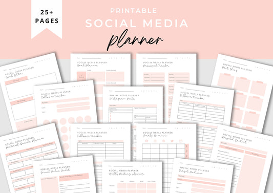 Social Media Planner A4, printable, Content Planner, Instagram, YouTube, TikTok, Facebook, Side Hustle, Marketing, Blushing Peach, 2.0