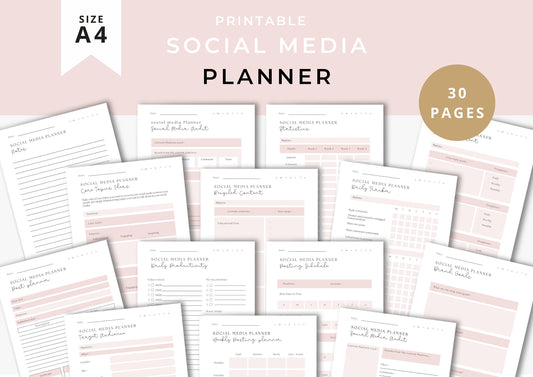 Social Media Planner A4 , printable, Content Planner, Instagram, YouTube, TikTok, Facebook, Side Hustle, Marketing, Milky Rose, 5.0