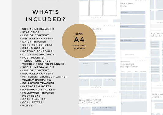 Social Media Planner , printable, Content Planner, Instagram, YouTube, TikTok, Facebook, Side Hustle, Marketing, Frosted Ice, A4, 4.0
