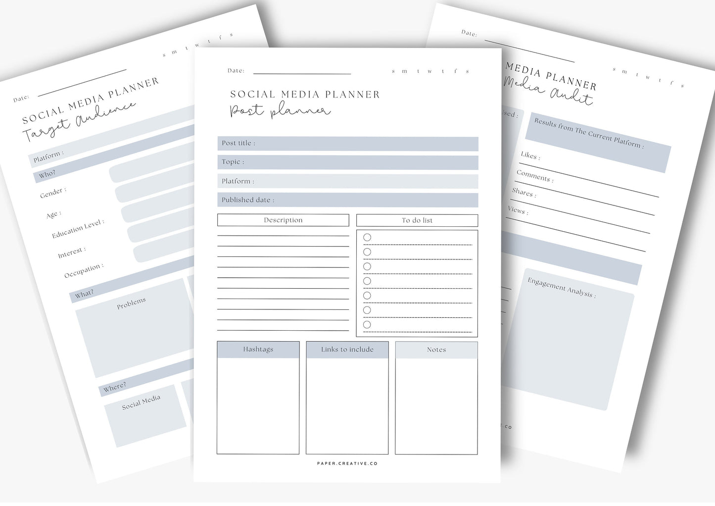 Social Media Planner , printable, Content Planner, Instagram, YouTube, TikTok, Facebook, Side Hustle, Marketing, Frosted Ice, A4, 4.0
