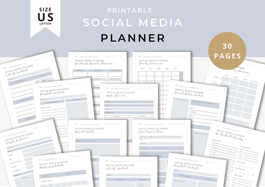 Social Media Planner US Letter , printable, Content Planner, Instagram, YouTube, TikTok, Facebook, Marketing, Frosted Ice, 4.0