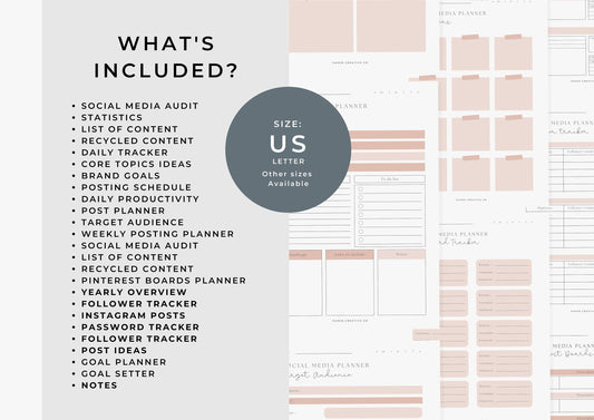 Social Media Planner US Letter, printable, Content Planner, Instagram, YouTube, TikTok, Facebook, Side Hustle, Pumpkin Spice, 8.0
