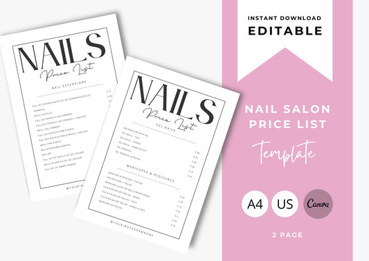 Nail Salon Services Pricing Menu | Pricing Guide | Nail Salon Template | Brochure Template | Business Template | Pebble
