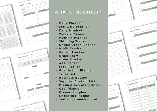 Ultimate business Planner, Sales tracking, Productivity planning, Undated Planner, Three sizes included A5 A4 and US Letter Modern Sage
