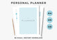Planner, Daily, weekly, yearly, Goal setting, budget planning, Undated Planner, Three sizes included A5 A4 and US Letter, Aqua Blue