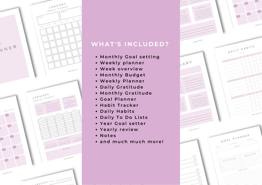 Planner, Daily, weekly, yearly, Goal setting, budget planning, Undated Planner, Three sizes included A5 A4 and US Letter, Cotton Pink