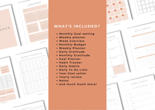 Planner, Daily, weekly, yearly, Goal setting, budget planning, Undated Planner, Three sizes included A5 A4 and US Letter, Burnt Orange