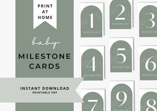 Baby Milestone Cards Printable, Print at Home, Sage