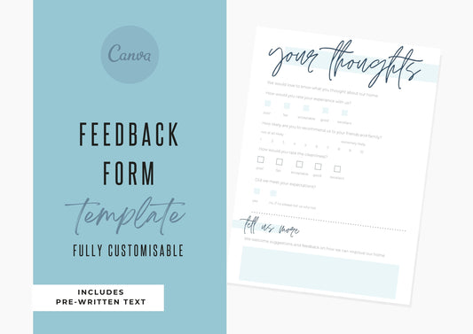 Feedback Form Guest | Canva Template | AirBnb | Host | VRBO | Feedback Form | Home Rental | Feedback | Bamboo Leaf Beach House
