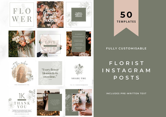Florist Instagram Posts -  Easy to edit template for Florists - Brand your business quickly and easily with Instagram templates. Fern