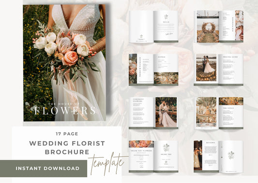 Wedding Florist Brochure editable to suit your business, 17 pages fully customisable - Ochre Fern
