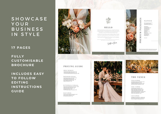 Wedding Florist Brochure editable to suit your business, 17 pages fully customisable - Ochre Fern