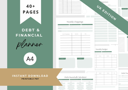 Debt and Finance Planner Bundle A4 Pistachio