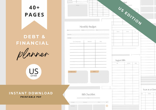 Debt and Finance Planner BUNDLE! Budget Planner, Printable Savings Planner, Debt, Bill, Spending, Income and Expenses Trackers, Dove Grey