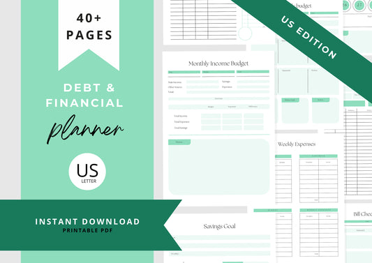 Debt and Finance Planner BUNDLE! Budget Planner, Printable Savings Planner, Debt, Bill, Spending, Income and Expenses Trackers, Spearmint