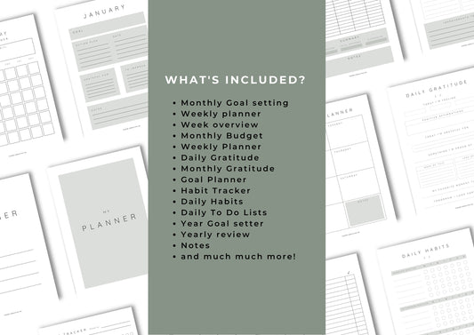 Planner, Daily, weekly, yearly, Goal setting, budget planning, Undated Planner, Three sizes included A5 A4 and US Letter